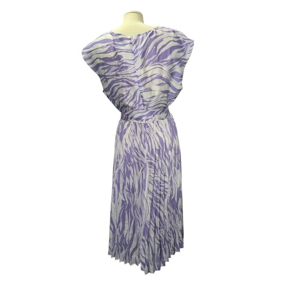 Nine West Womens XL Purple & White Zebra Print Pleated Midi Dress With Waist Tie - Picture 3 of 11